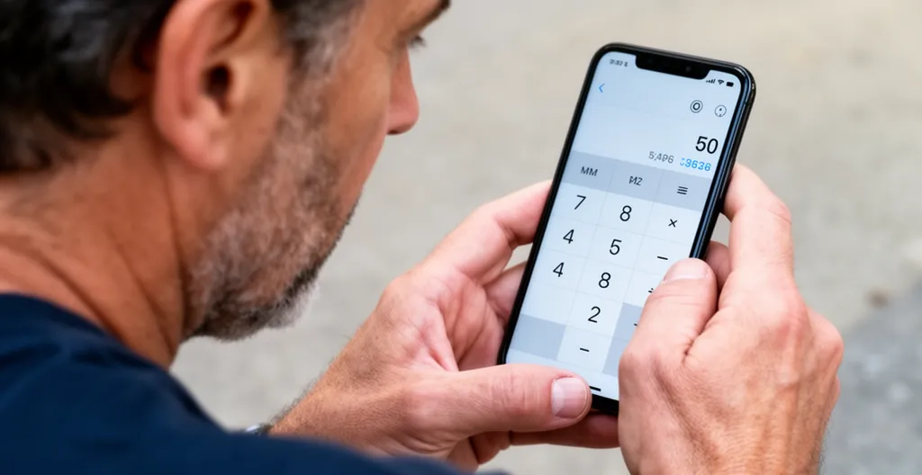 Personne calculant les économies potentielles sur son assurance emprunteur avec un smartphone