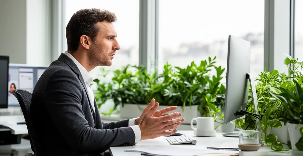 Professionnel de l'assurance en visioconférence expliquant les options de changement d'assurance emprunteur